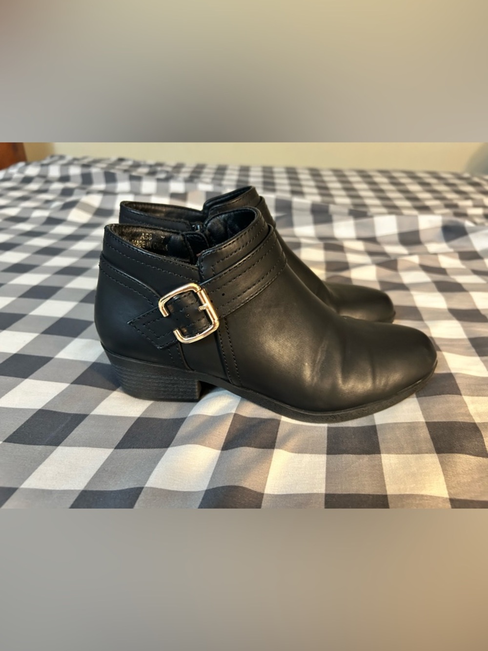 Black Women's Ankle Bootie with Buckle Detail